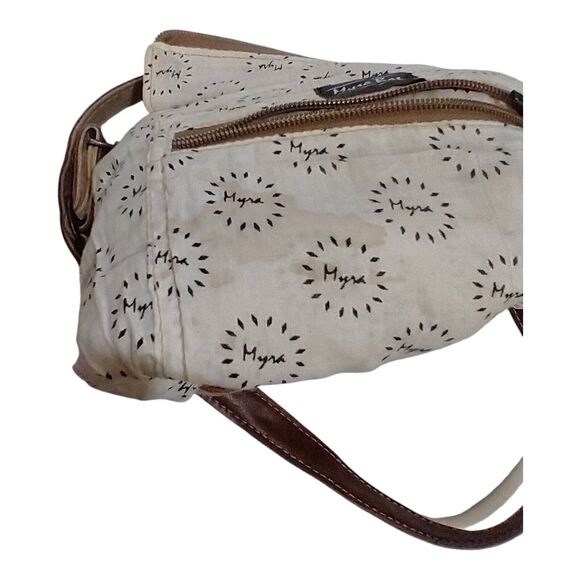 Myra Bag Composition Crossbody Purse Cowhide Leather & Canvas Western Boho - Picture 9 of 12